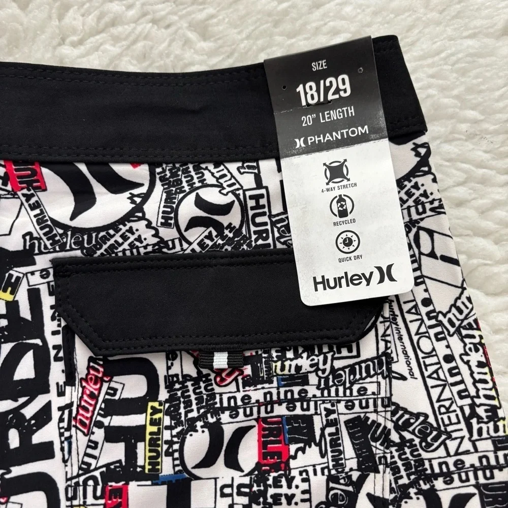 Hurley Black and White Board Shorts Bold Graphic Design